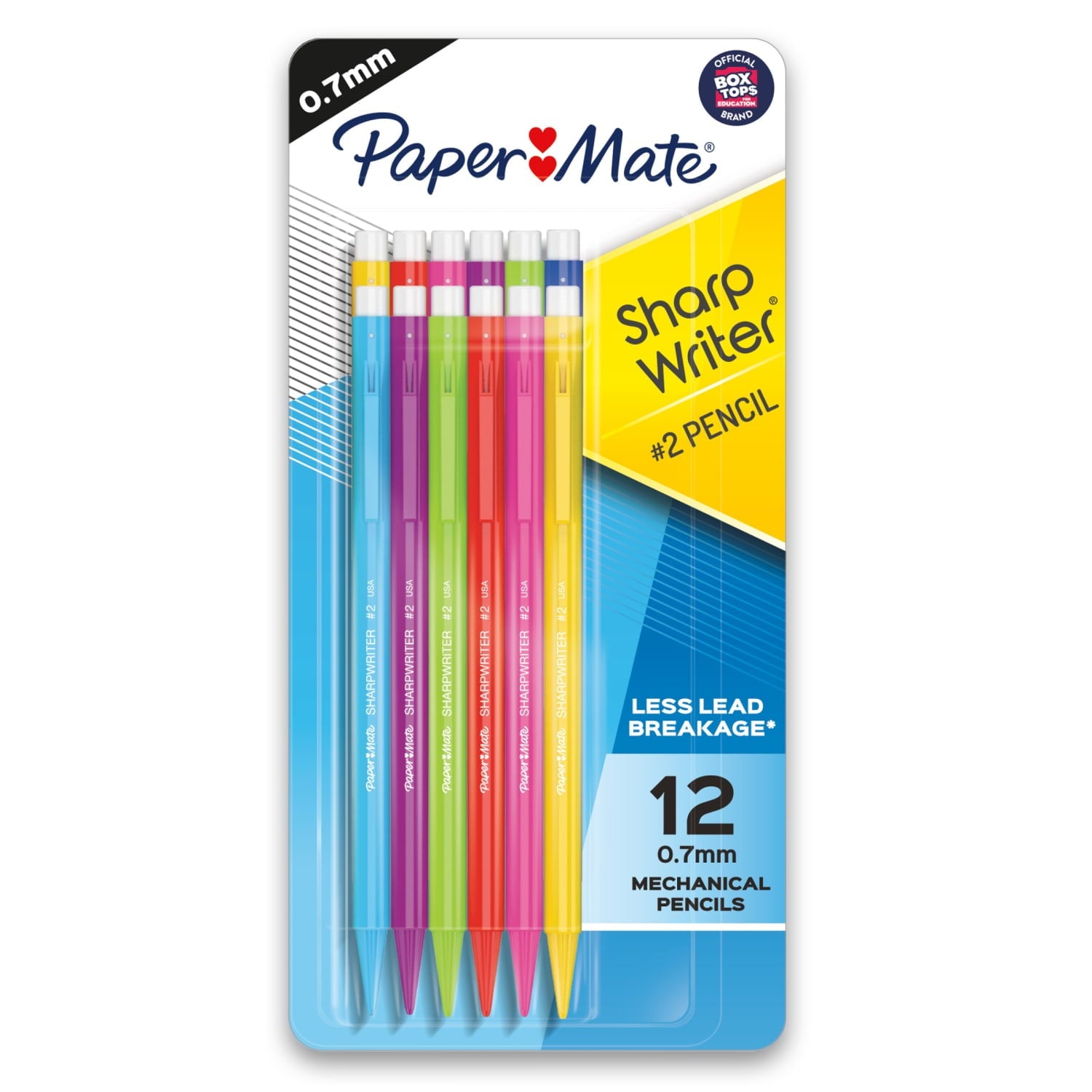 Paper Mate SharpWriter Mechanical Pencils, 0.7 mm HB #2 Lead, Fun Assorted Color Barrels, 12 Count