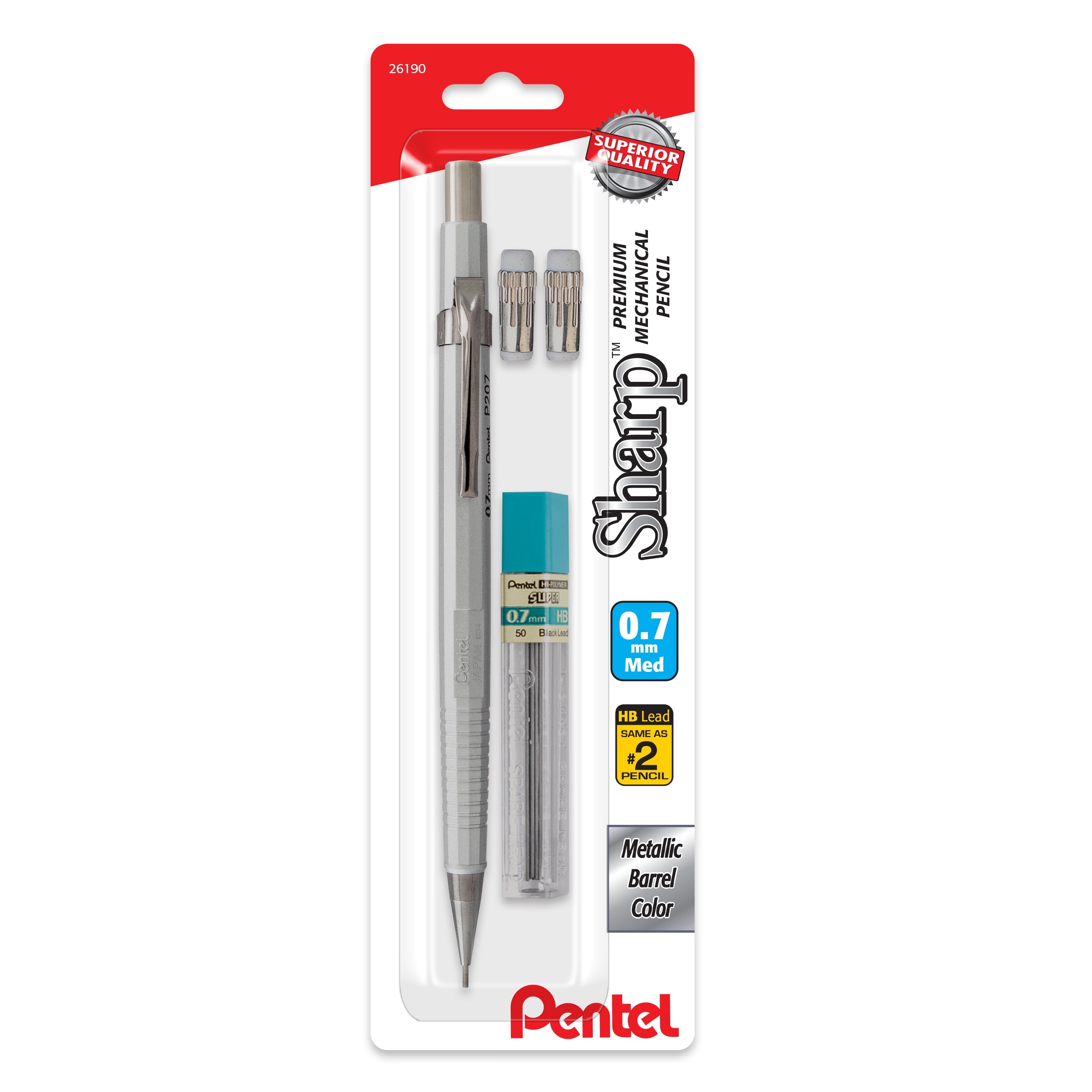 Pentel Sharp Metallic Mechanical Pencil, .5mm with Lead and Erasers