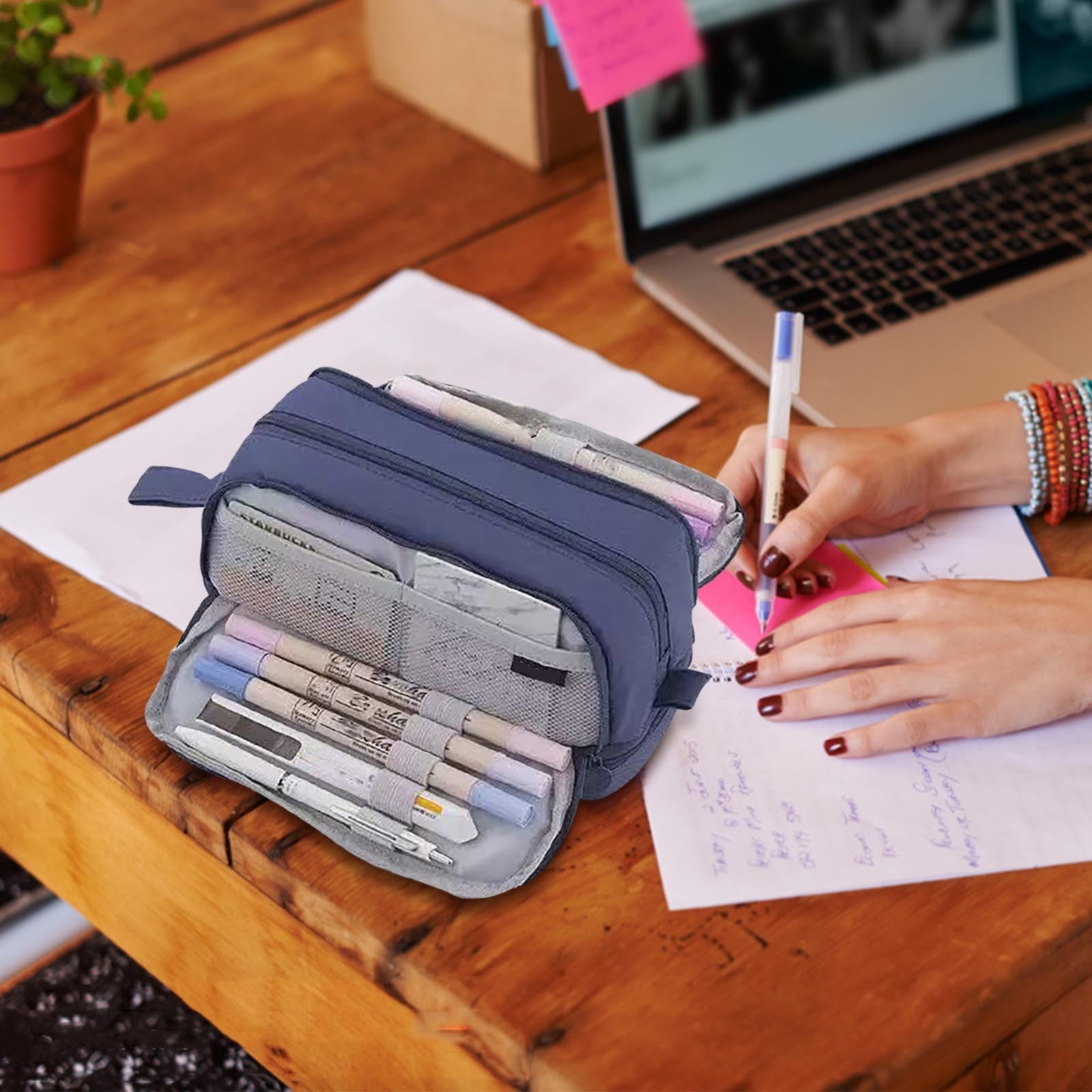 RXIRUCGD Multi-Compartment Pencil Pouch Large Capacity Stationery Case, Durable Oxford Cloth Pencil Case, Portable Organizer For Travel Office And University Organizer Supplies