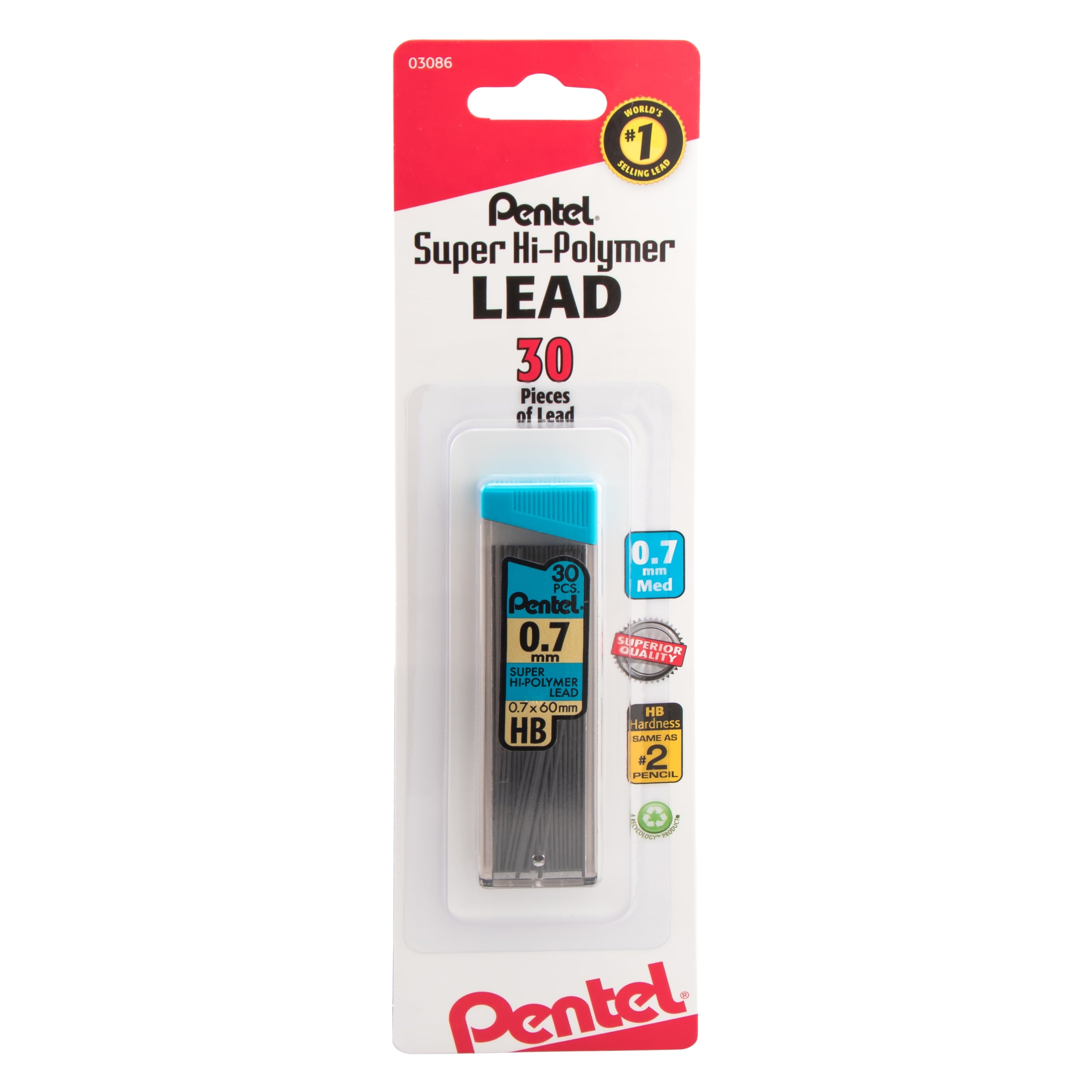 Super Hi-Polymer Lead Refills, 0.7mm Medium, HB, 30 Pieces