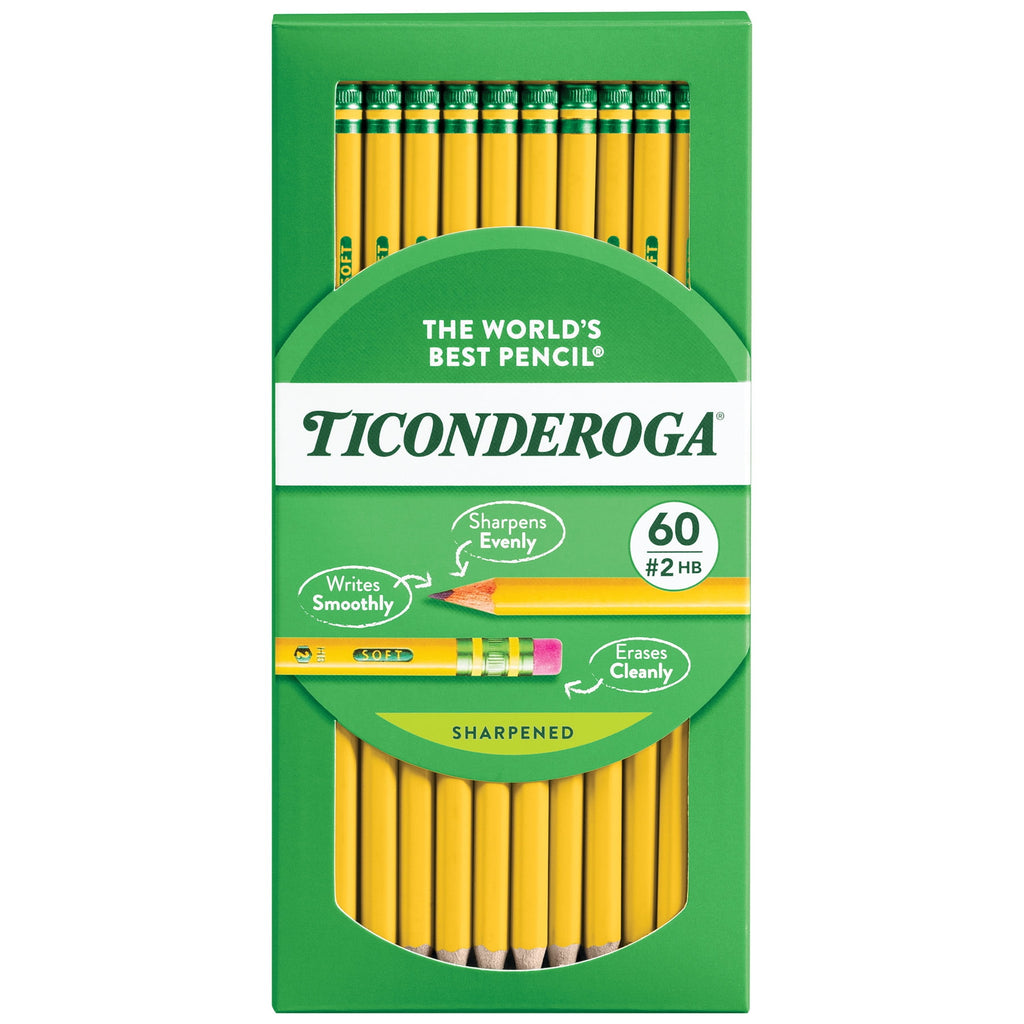 Ticonderoga Sharpened Wooden Pencils, 2 HB, .03mm, Yellow, 60 Count