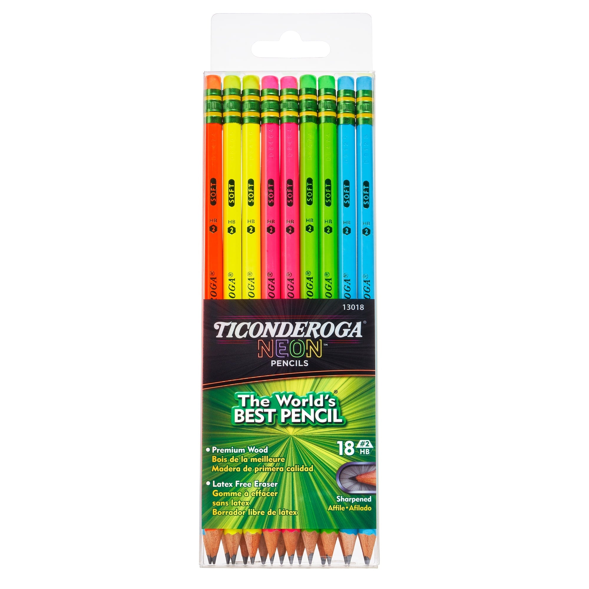 Ticonderoga Neon Wood-Cased Pencils, Assorted Colors, 18 ct