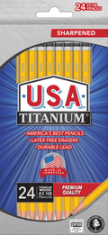 USA Titanium #2 HB Pencils – 24 Count, Pre-Sharpened, Latex-Free, PMA Certified
