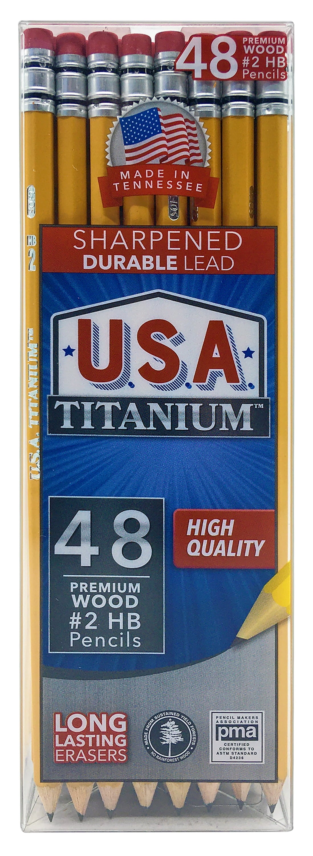 USA Titanium #2 HB Pencils – 48 Count, Pre-Sharpened, Latex-Free, PMA Certified