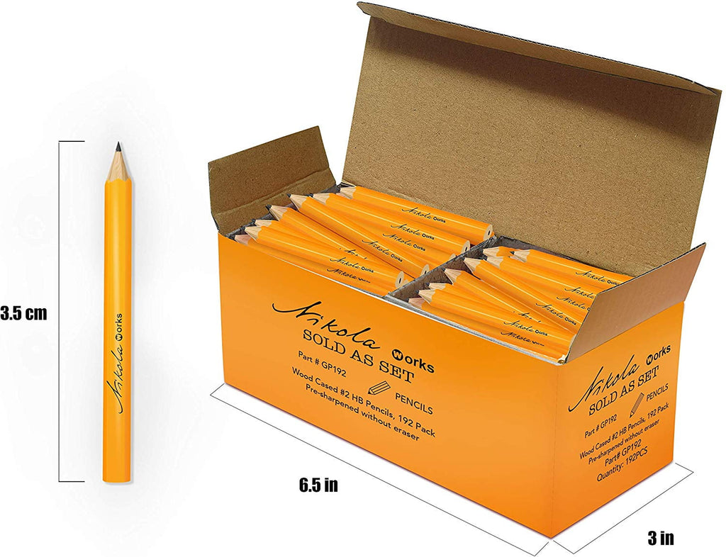 Nikola Works Classic American Standard #2 HB Pre-Sharpened Hex Shaped Pencils Bulk - 192 Count