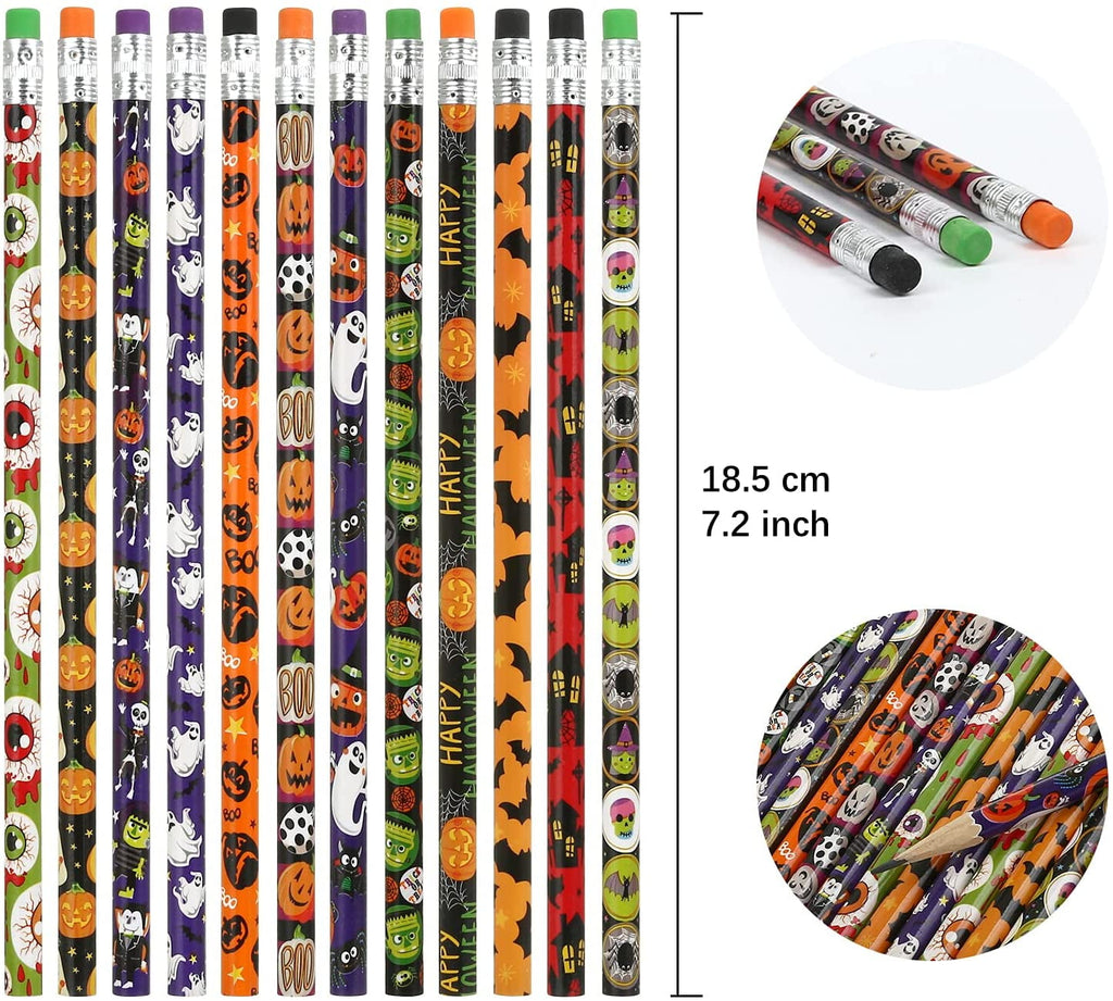 Naler Pack of 36 Halloween Pencils Set with Erasers for Kids Halloween Party Favors Goodie Bags School Prizes