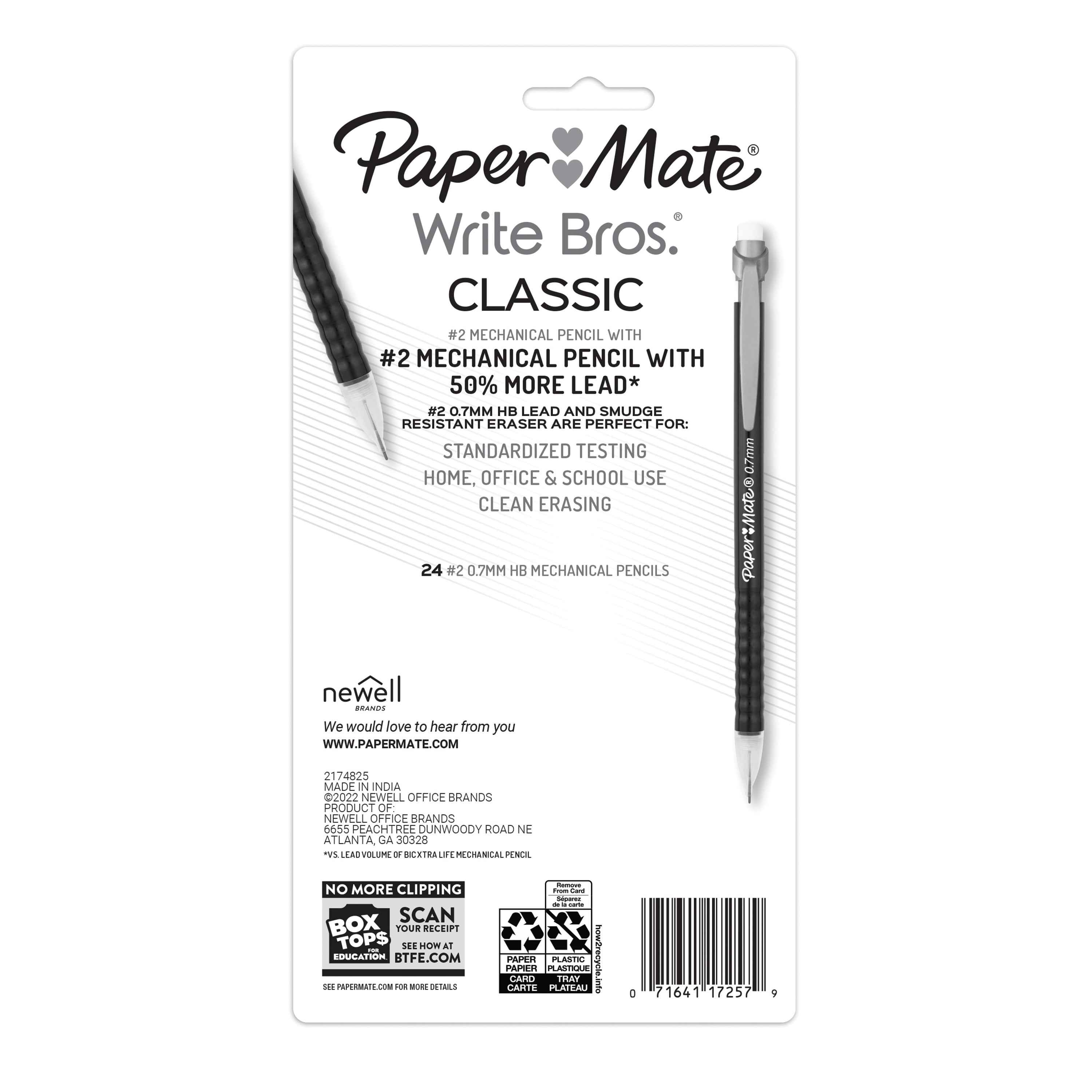 Paper Mate Mechanical Pencils, Write Bros. Classic #2 Pencil, Assorted Colors, 0.7mm, 24 Count
