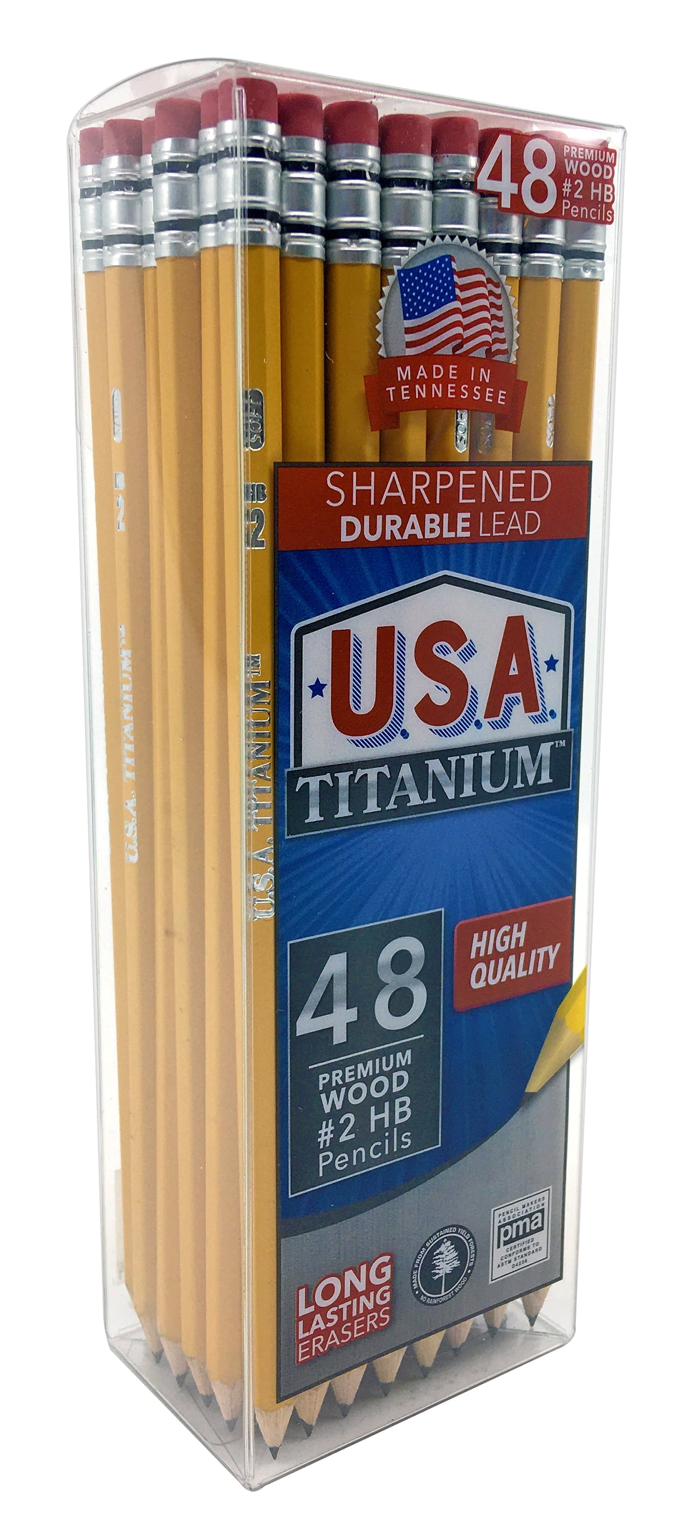 USA Titanium #2 HB Pencils – 48 Count, Pre-Sharpened, Latex-Free, PMA Certified