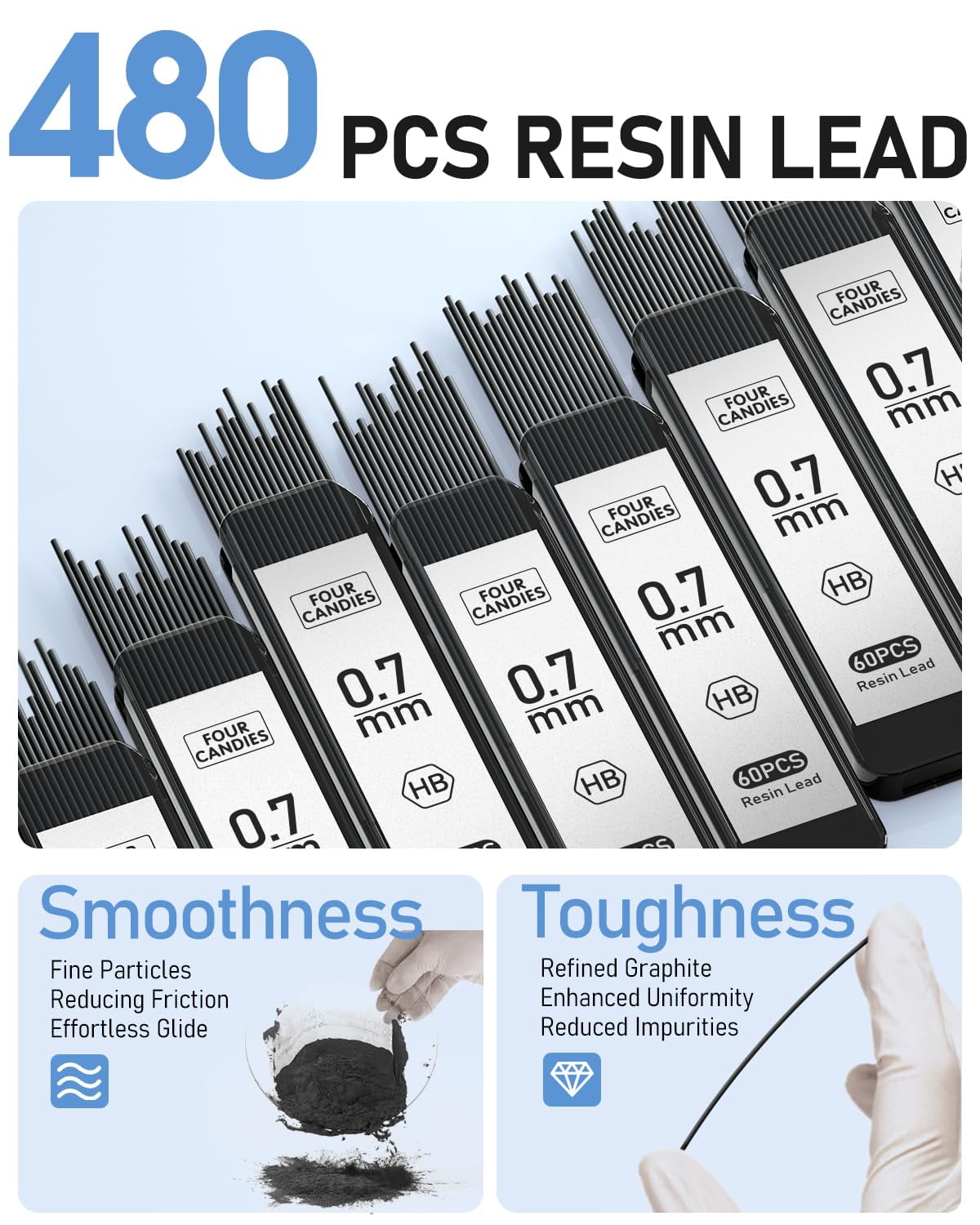 Four Candies 0.7mm Mechanical Pencil Set, 3pcs Black Metal Pencils with Anti-Skid Grip, Ideal