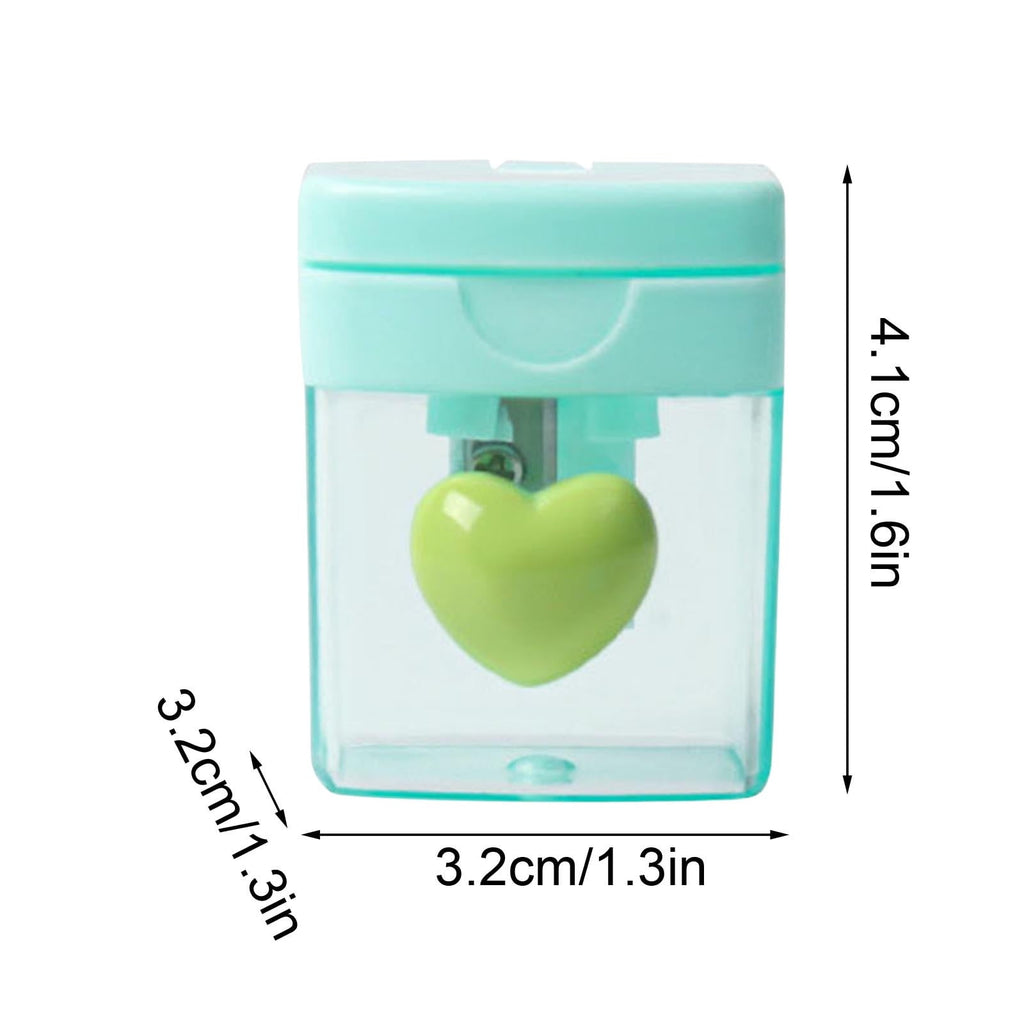 Heart-Shaped Pencil Sharpener - 4-Color Rotating Crayon & Colored Pencil Sharpener with Clear Shavings Container
