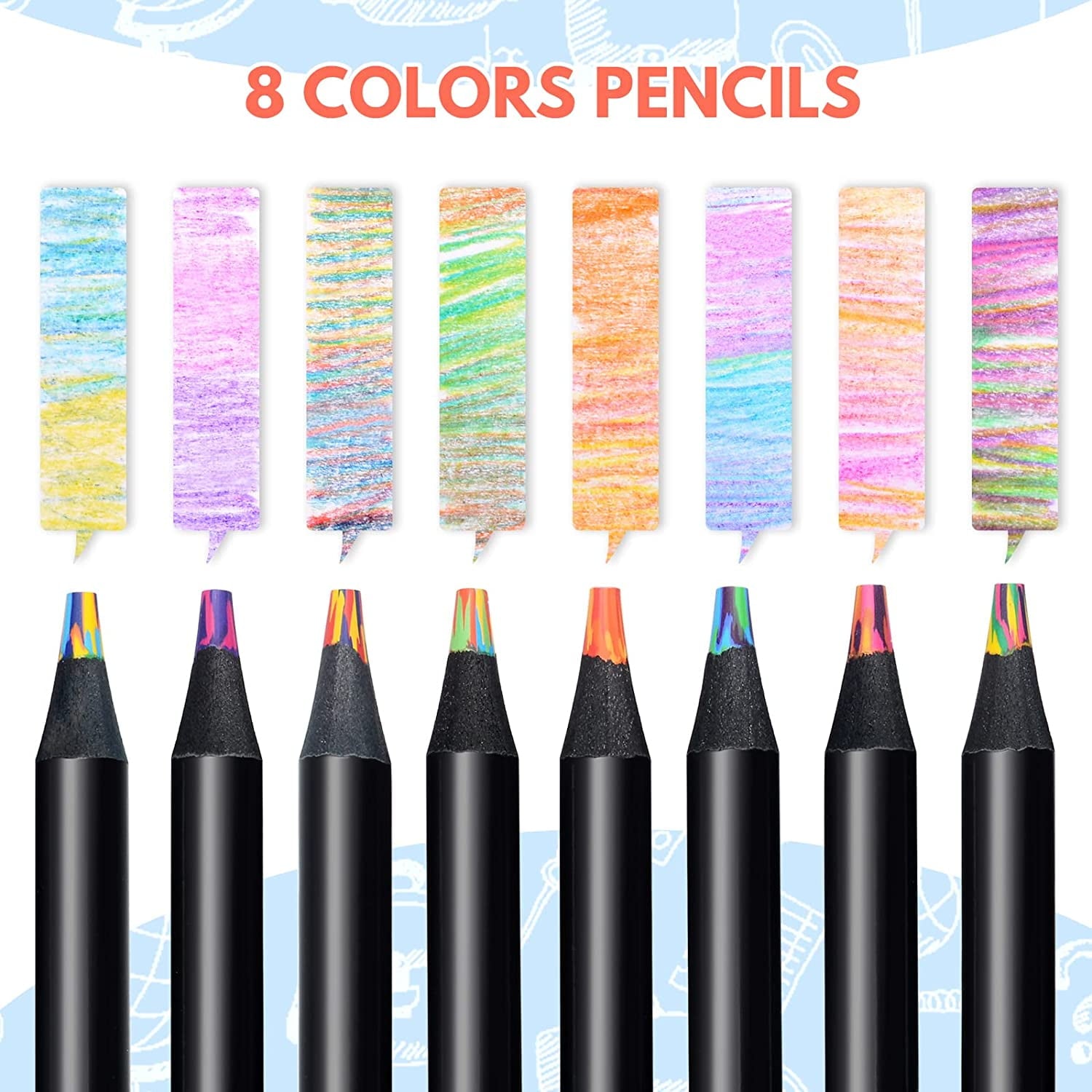 Nsxsu 8 Pieces Rainbow Colored Pencils for Adults, Art Supplies Jumbo Multicolored Pencils, Stocking Stuffers for Kids