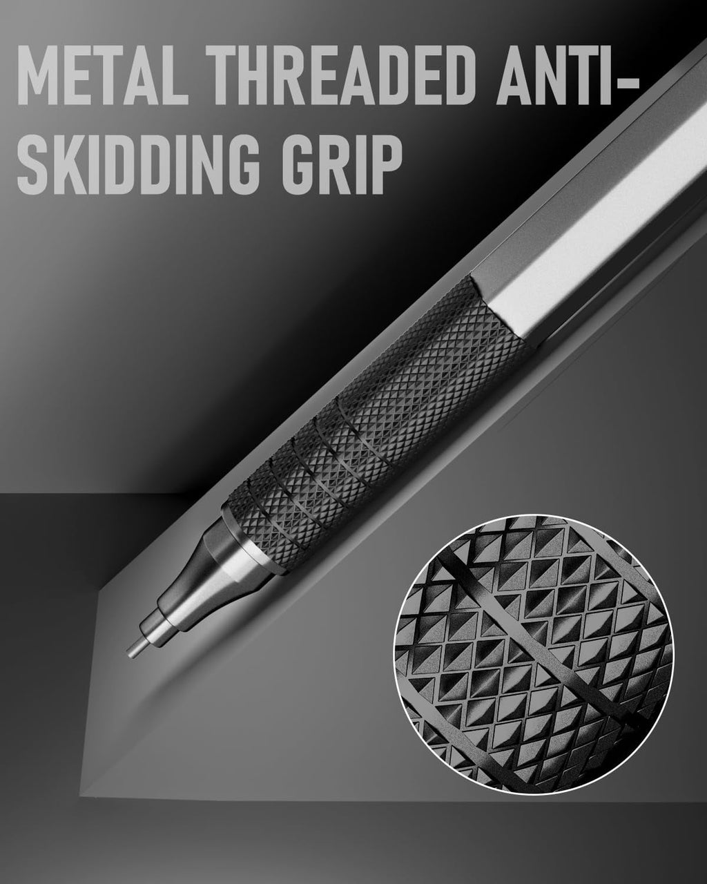 Four Candies 0.7mm Mechanical Pencil Set, 3pcs Black Metal Pencils with Anti-Skid Grip, Ideal