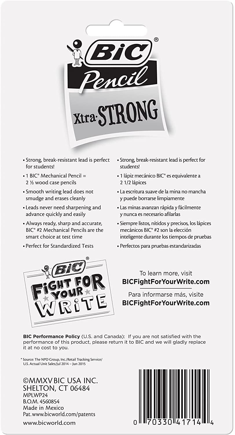 BIC Xtra-Strong Mechanical Pencil, Colorful Barrel & Smooth Writing, Thick Point (0.9mm), 24-Count