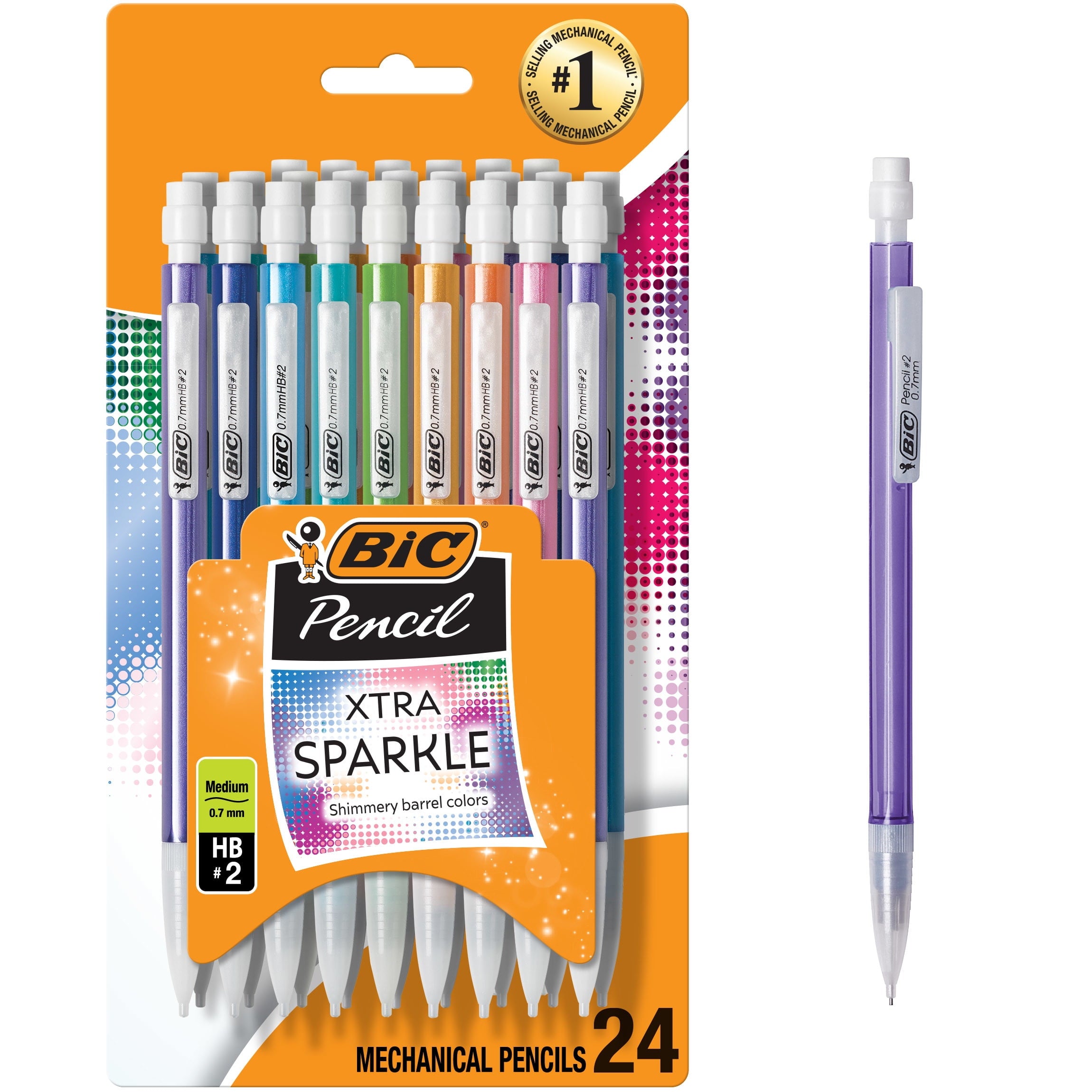 (2 pack) BIC Xtra Sparkle Mechanical Pencil, 0.7 mm, 24 Count