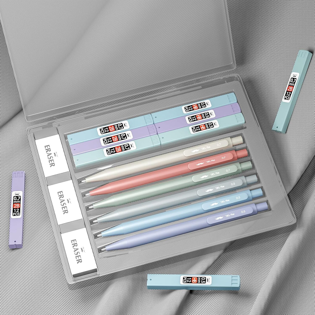 Mr. Pen- Pastel Mechanical Pencil Set with Lead Refills & Erasers, 6 Pack, 2 Sizes, 0.5 & 0.7mm, Aesthetic Mechanical Pencils Set