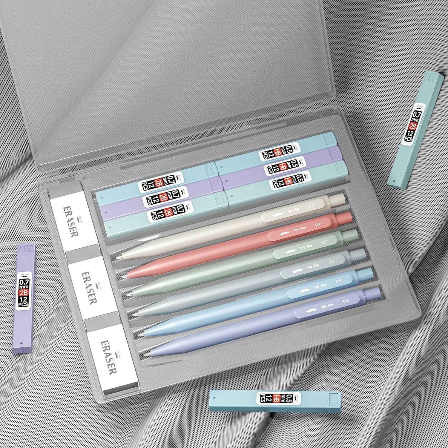 Mr. Pen- Pastel Mechanical Pencil Set with Lead Refills & Erasers, 6 Pack, 2 Sizes, 0.5 & 0.7mm, Aesthetic Mechanical Pencils Set