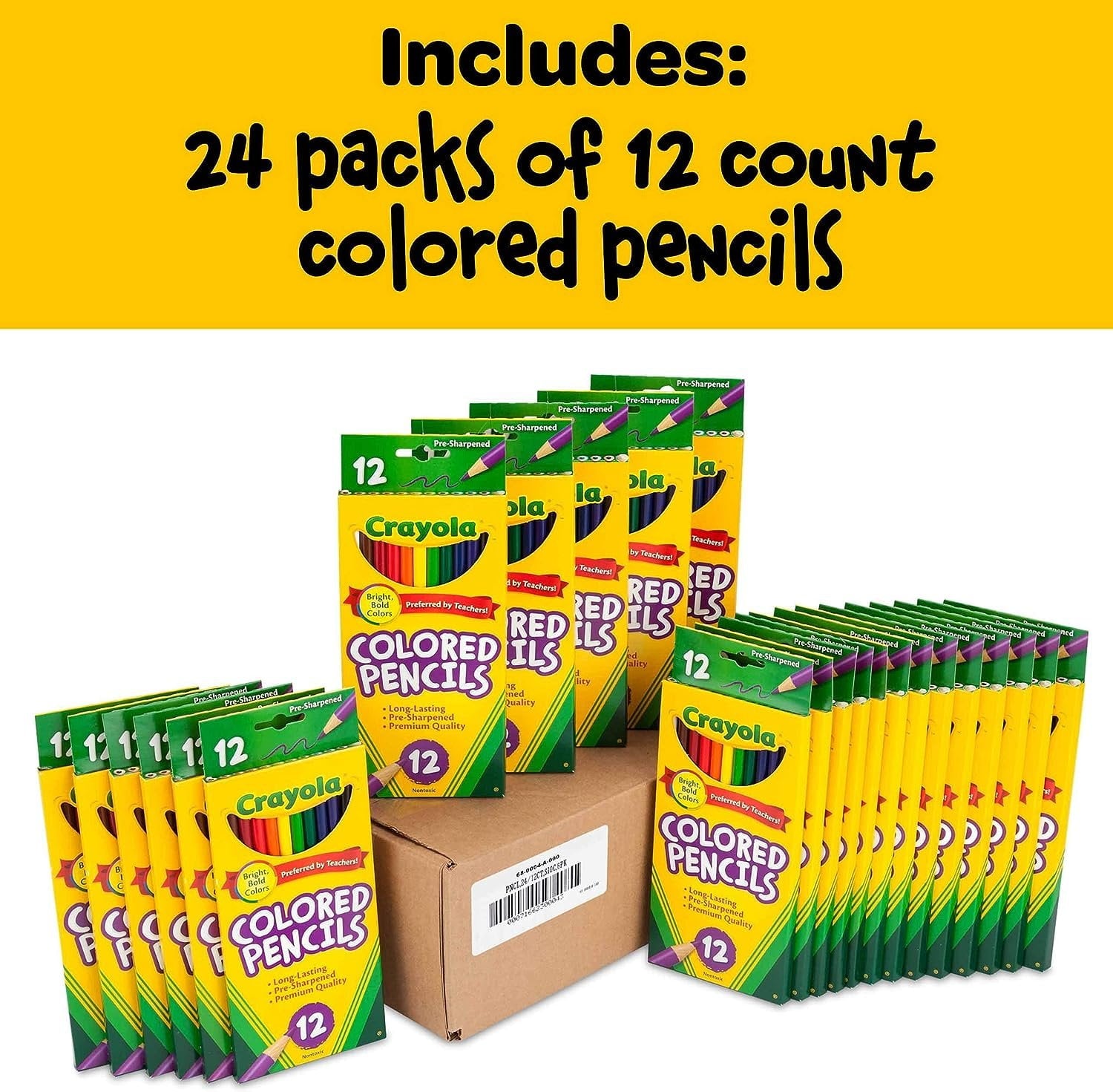 Crayola Bulk Colored Pencils, Pre-sharpened, Bulk School Supplies for Teachers, 12 Assorted Colors, Pack of 24
